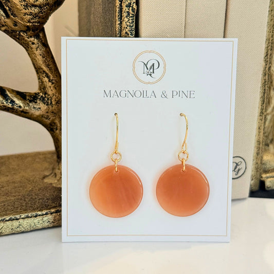 Natural round resin drop earrings