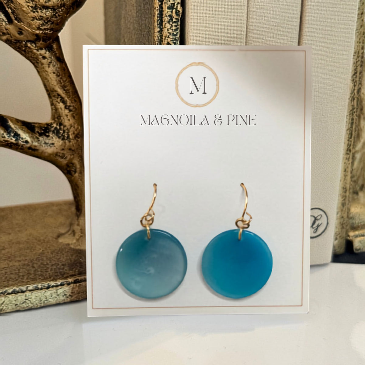 Turquoise round resin drop earrings