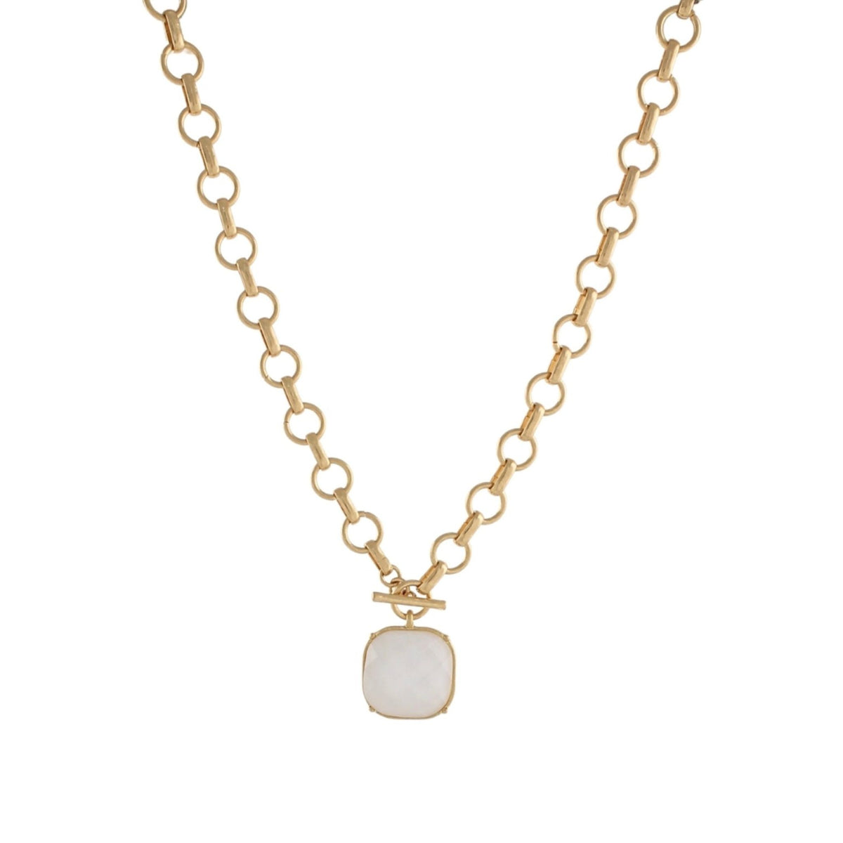 Gold Toggle Necklace with Stone Pendant Golden Stella