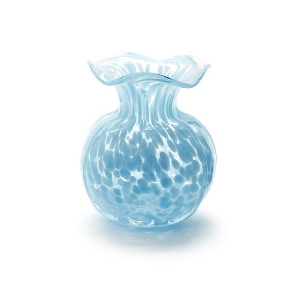 Ruffle edge spotted glass vase in blue