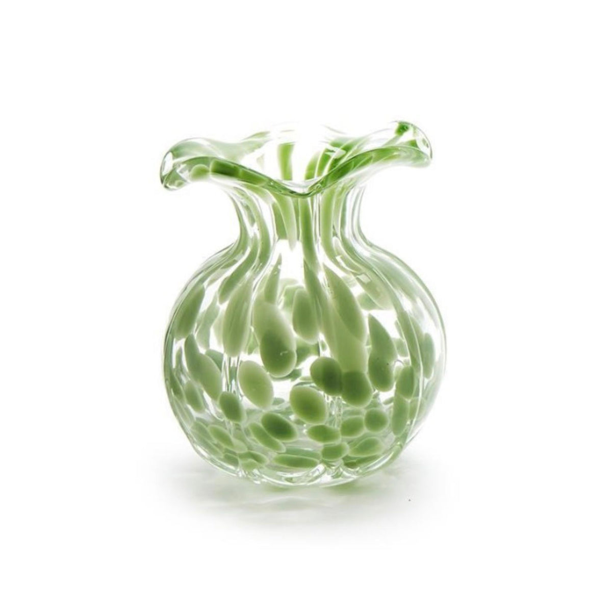 Ruffle edge spotted glass vase in green