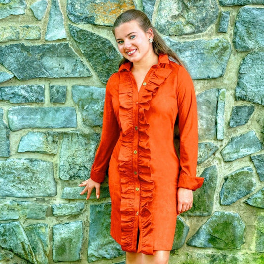 Ruffle-Front Knit Dress styled, lifestyle view