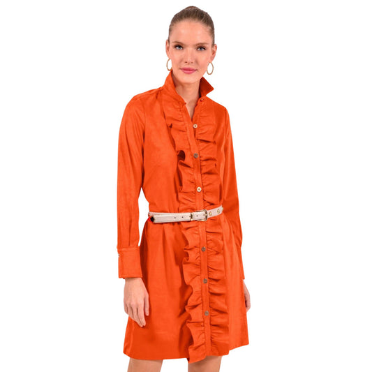 Ruffle-Front Knit Dress in burnt orange