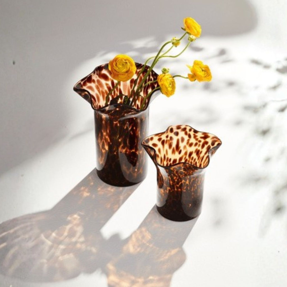 Ruffled Tortoiseshell Glass Vase, small and large set
