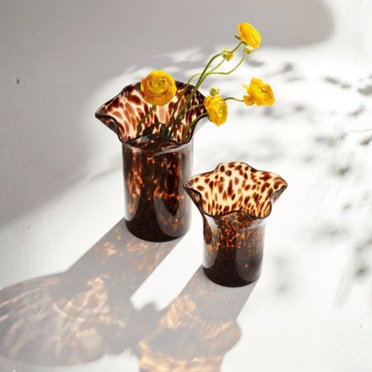 Ruffled Tortoiseshell Glass Vase, small and large set