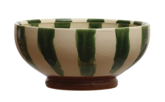Round Green Striped Bowl