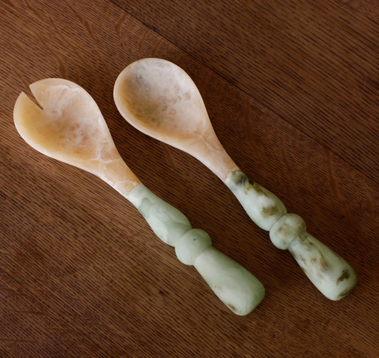 Jade Swirl Resin Salad Servers