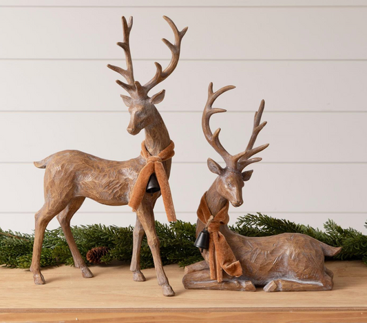 Deer Figurines with Scarves & Bells, Set of 2