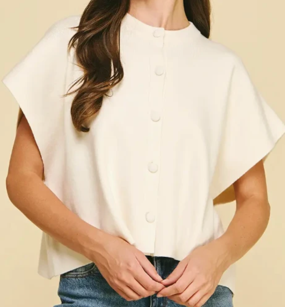 Button Down Ivory Cap Sleeve Sweater