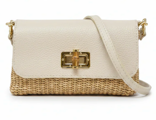 Leather Bamboo Clasp & Raffia Crossbody Bag