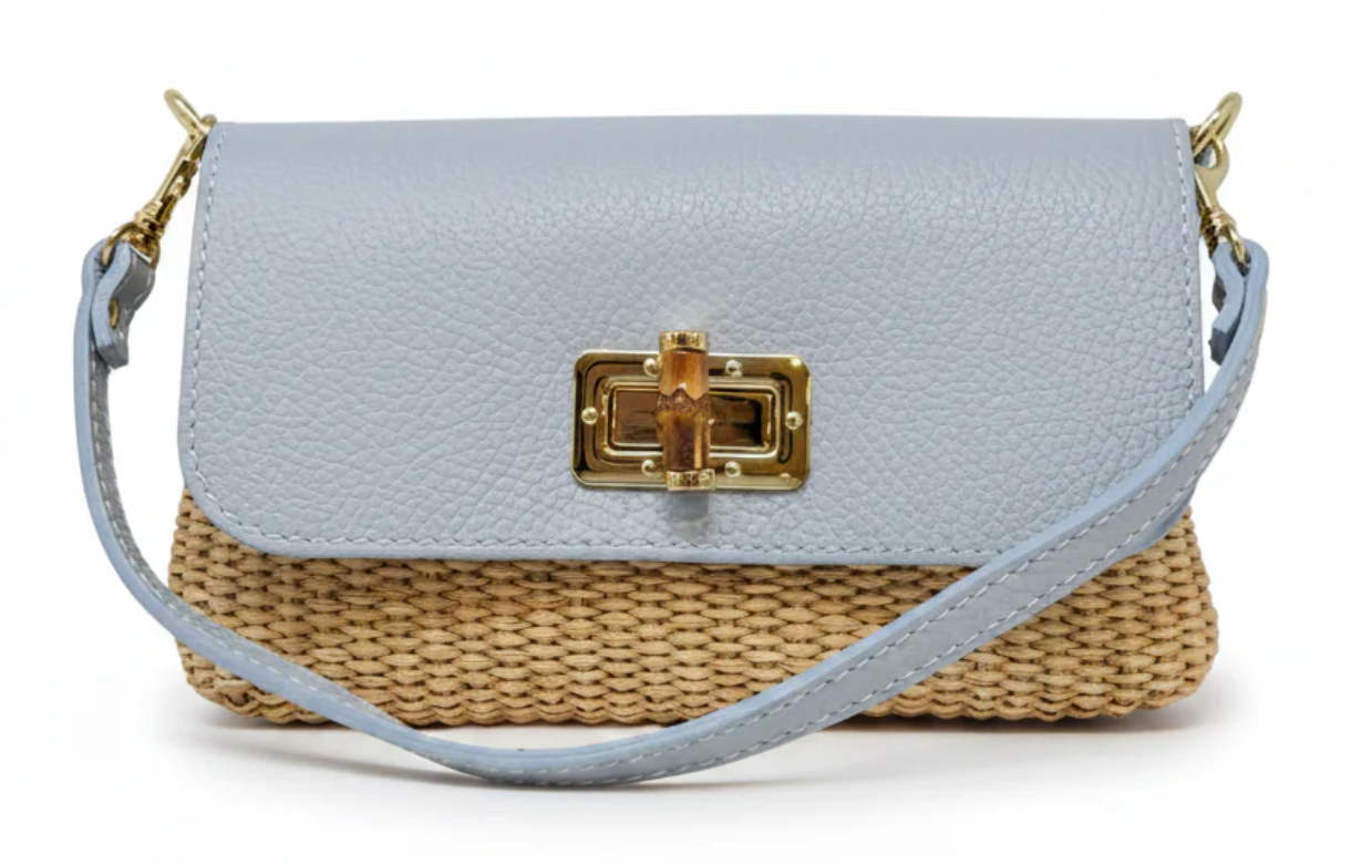 Leather Bamboo Clasp & Raffia Crossbody Bag