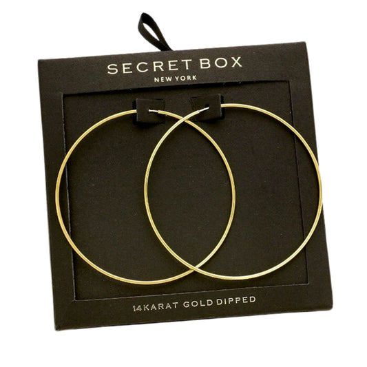 Gold dipped skinny hoop earrings, 60mm