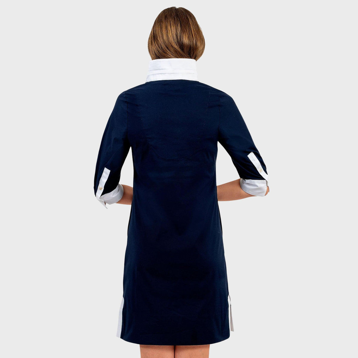 Shirt Tail Dress in Navy, back view