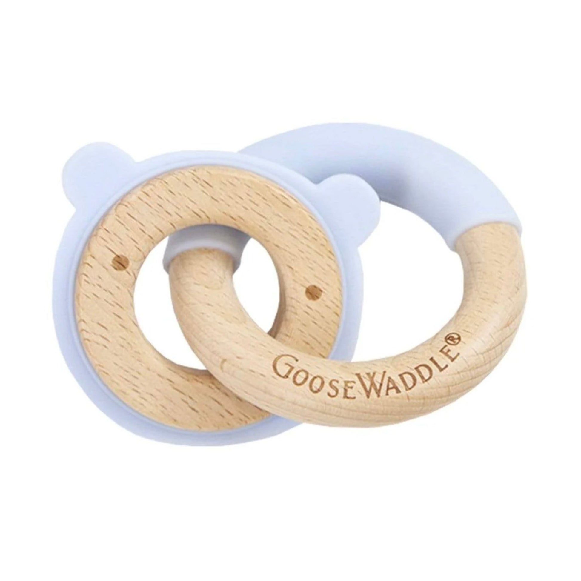 Silicone & Wood Double Ring Teether in Blue Bear