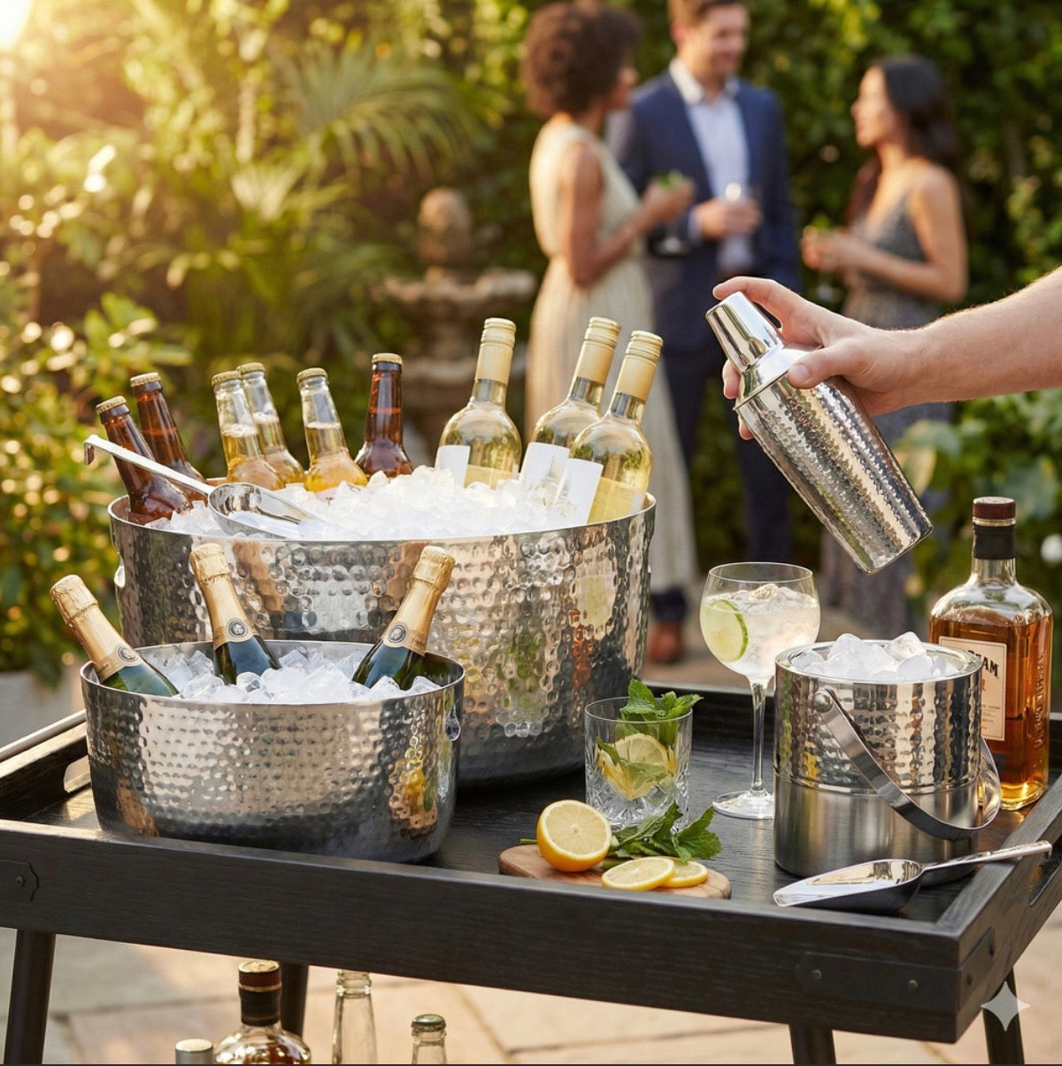 Silver Hammered Barware Set