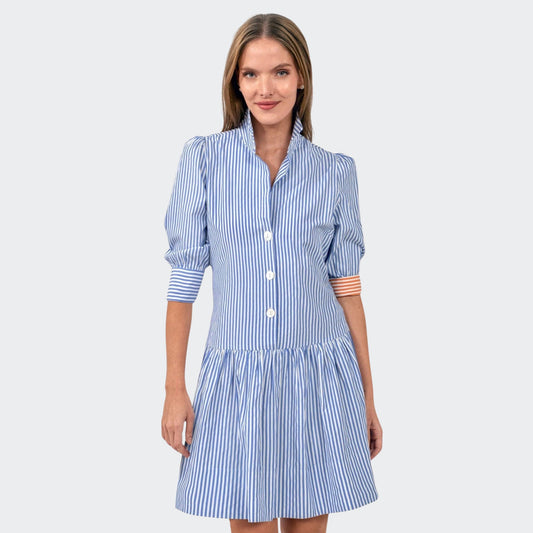 Periwinkle Stripe Cotton Dress, front view
