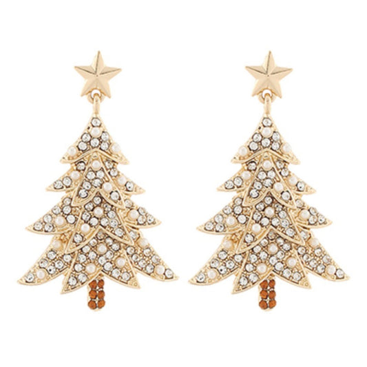 Sparkly Christmas Tree Dangle Earrings, crystal Christmas tree dangle