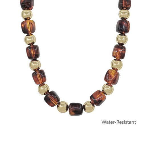 Square Resin & Gold Bead Statement Necklace