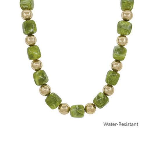 Square Resin & Gold Bead Statement Necklace