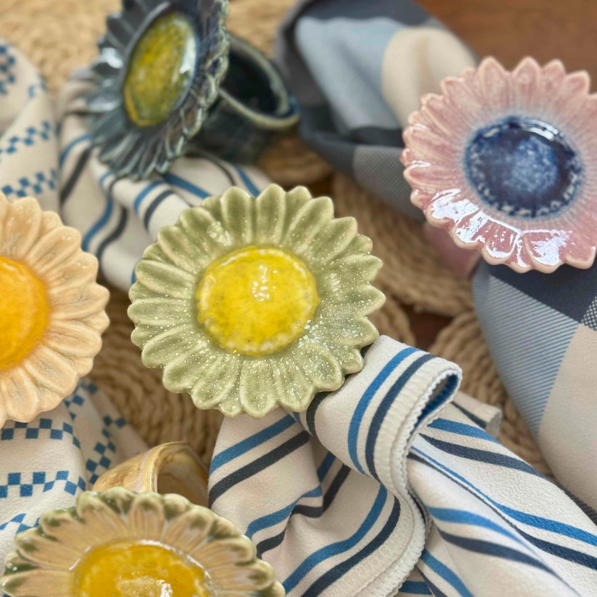 Stoneware Flower Napkin Rings, set of 6
