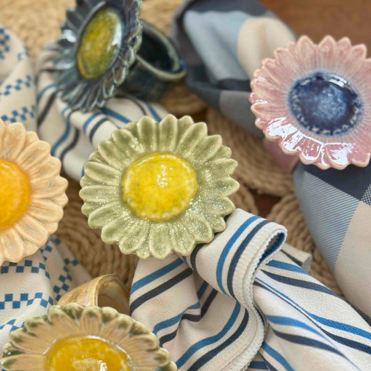 Stoneware Flower Napkin Rings, set of 6
