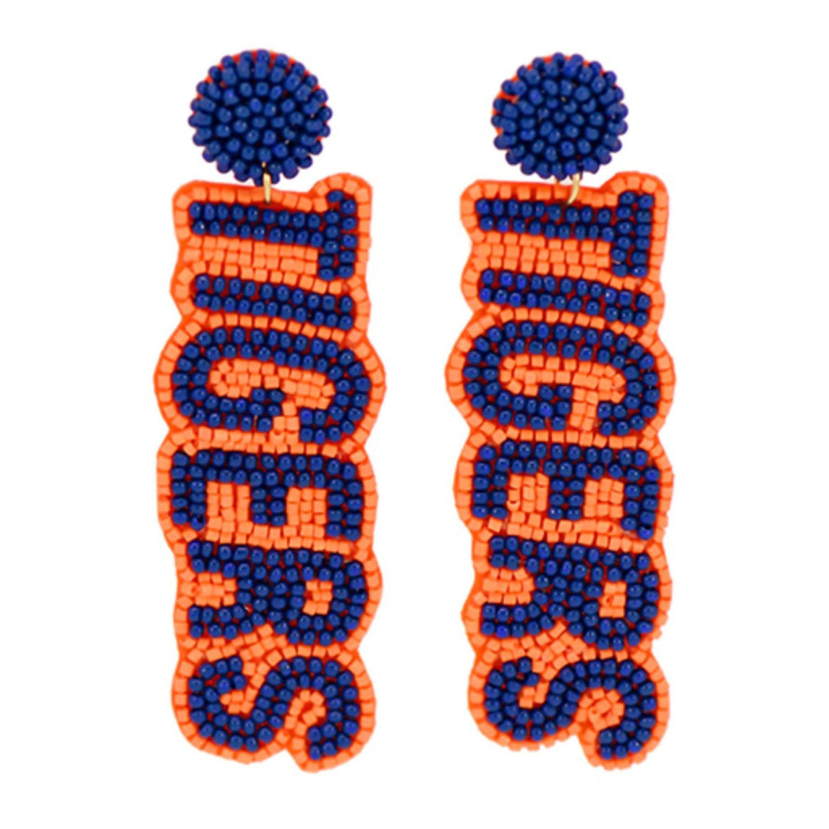 Navy and orange seed bead tiger earrings for game day