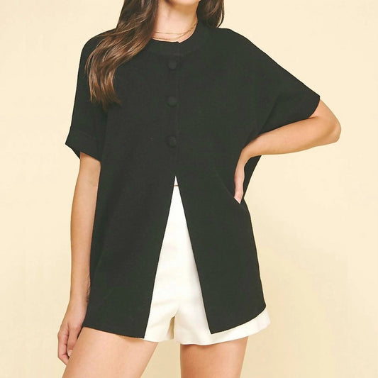 Black Button-Front Cardigan, front view
