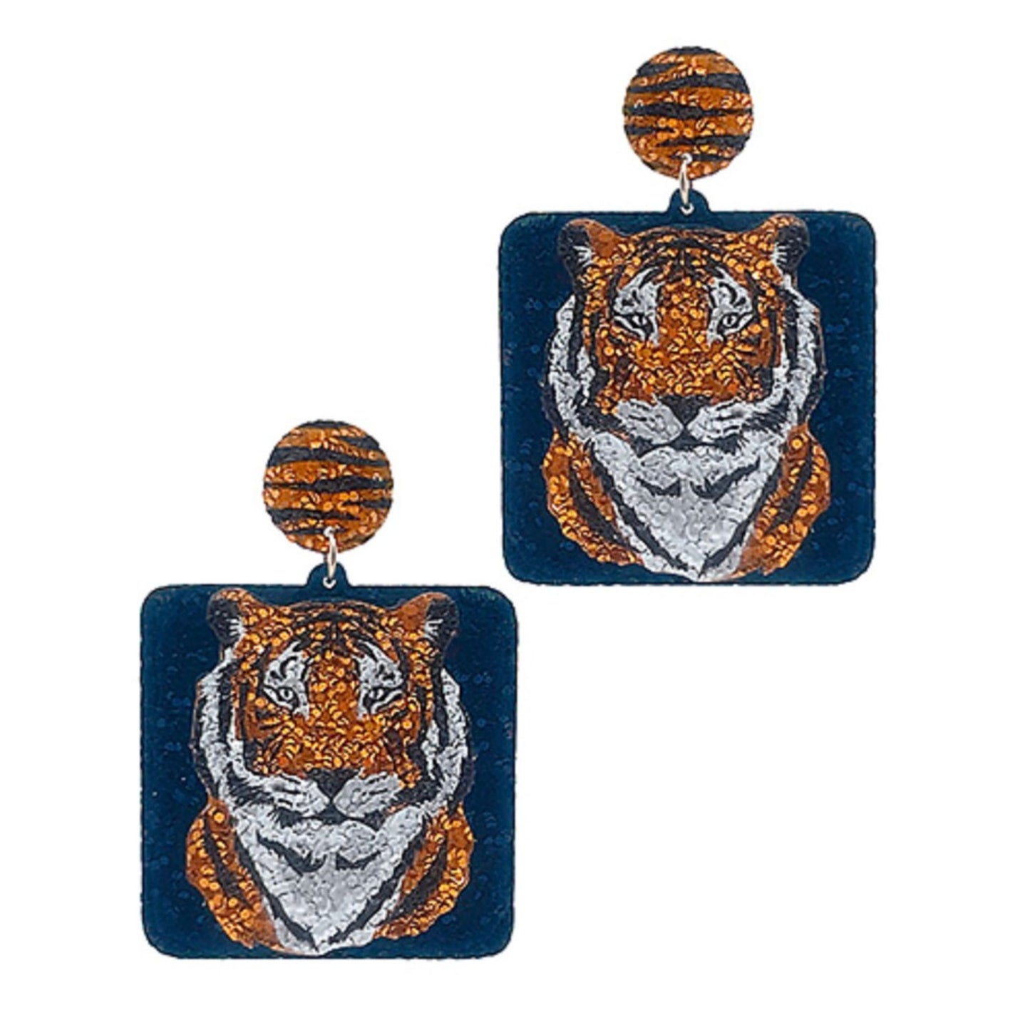 Tiger Gameday Sparkle Earrings, square shape, alternate view