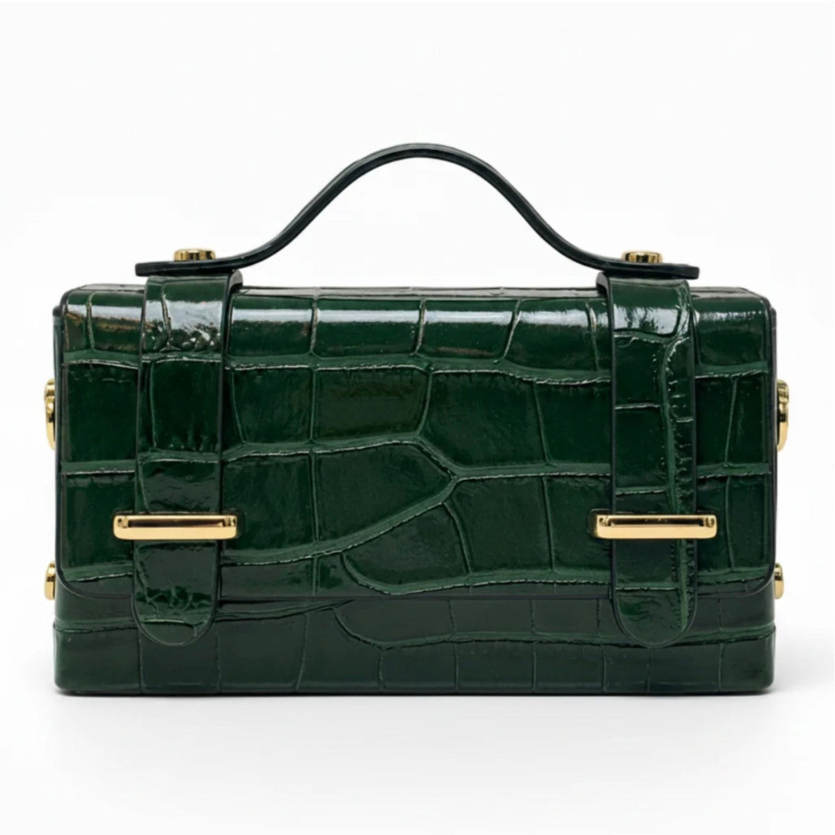 Top-Handle Crossbody Bag in green crocco-embossed leather