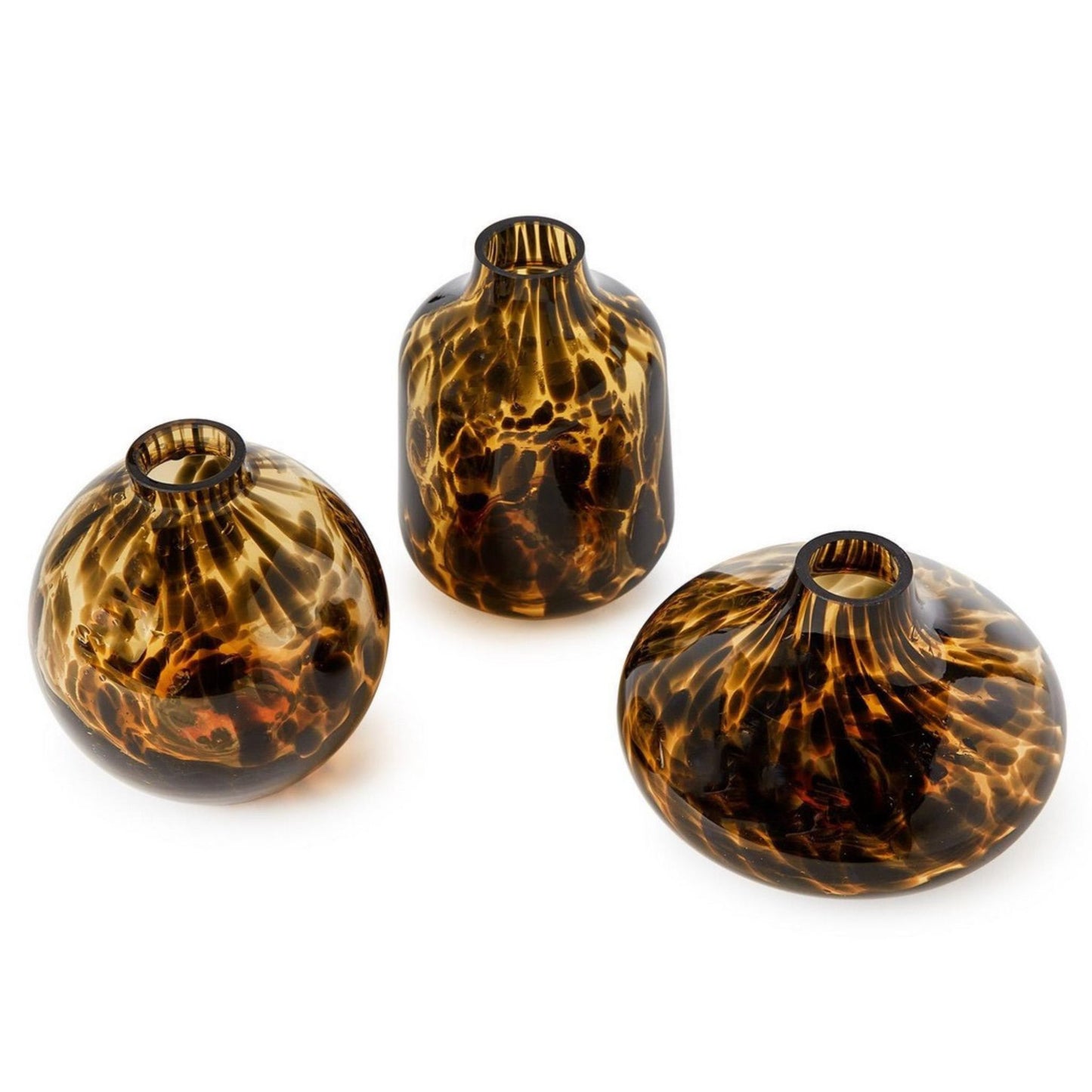 Tortoise print glass bud vase, single view