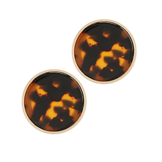Tortoiseshell Circle Earrings, round tortoiseshell-print stud rimmed in gold