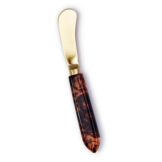 Spreader with a stainless steel blade and tortoiseshell-print resin handle