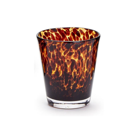 Tortoiseshell print double old-fashioned glass with amber swirl pattern