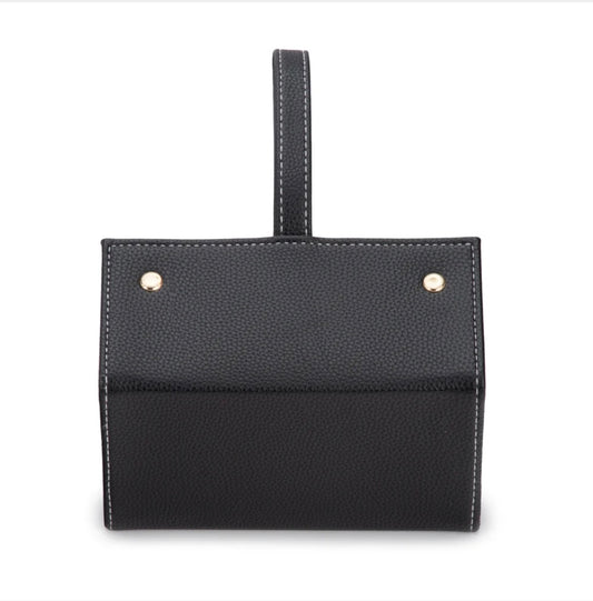 Travel Eyewear & Jewelry Case in black vegan leather, closed