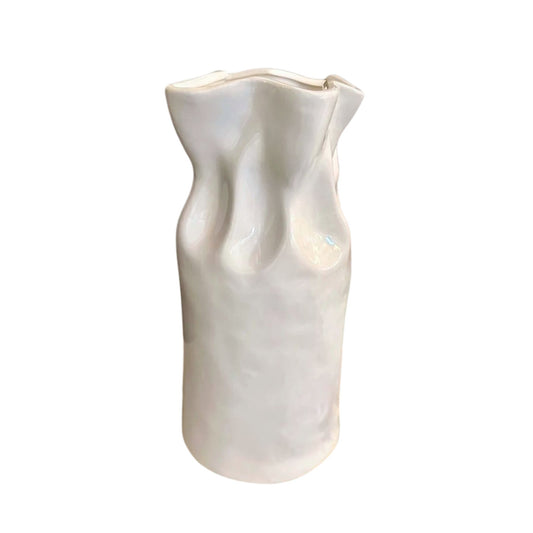 White ceramic vase with a ruffled rim