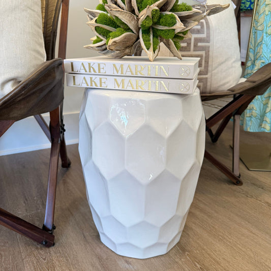 White Garden Ceramic Stool Magnolia & Pine