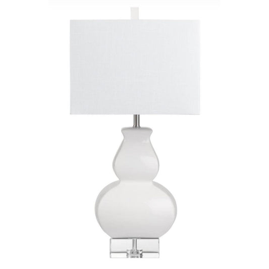 White Serafina Ceramic Table Lamp with linen drum shade