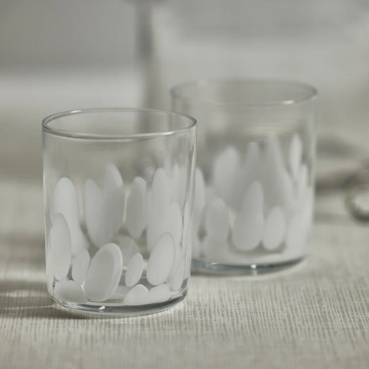 White spot glass tumbler, front view
