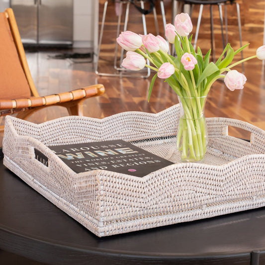 White Wicker Square Tray Magnolia & Pine