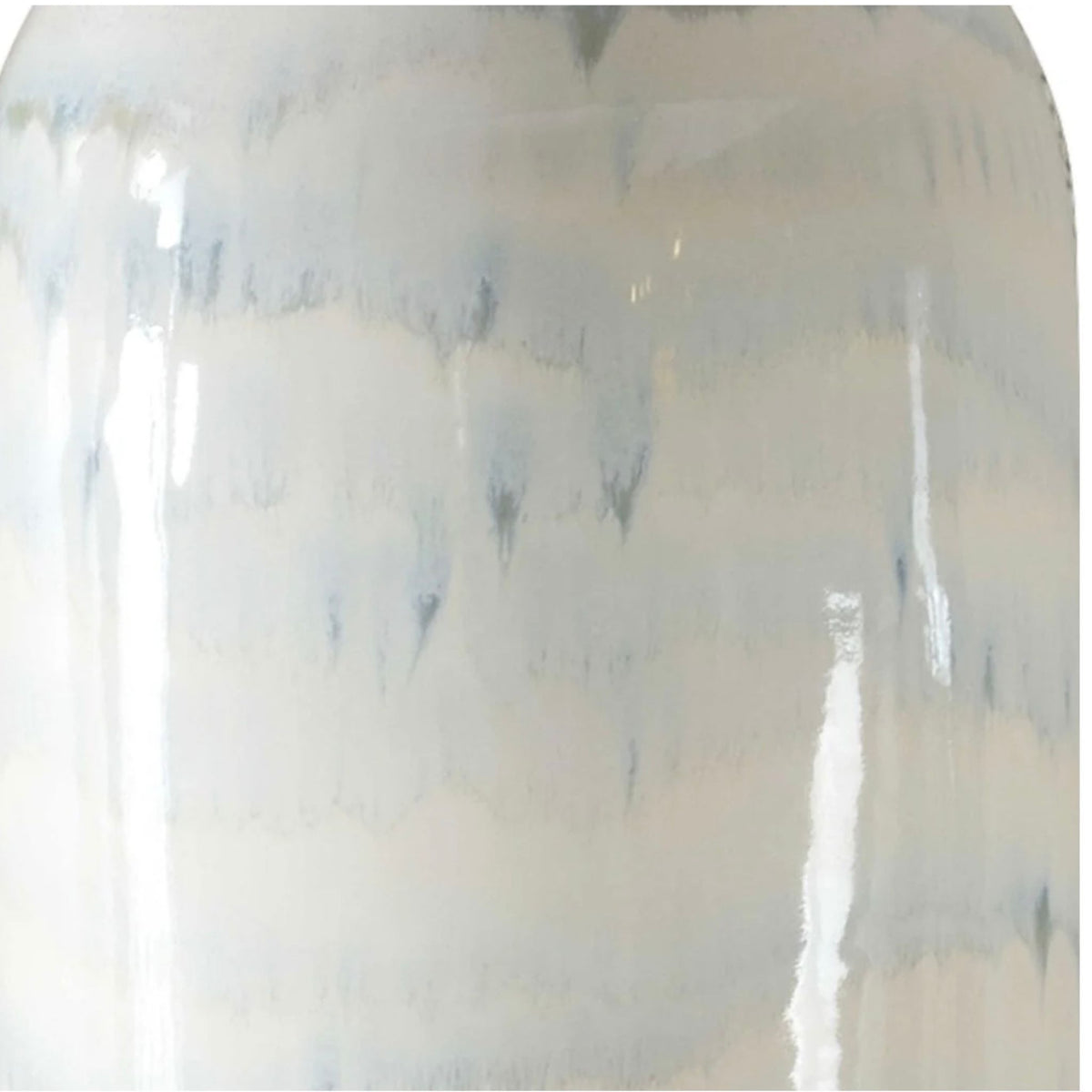 Arden white and smoky blue glazed ceramic table lamp, styled shot