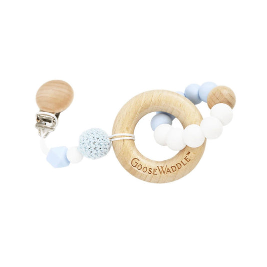 Wooden & Silicone Teether with Clasp in blue