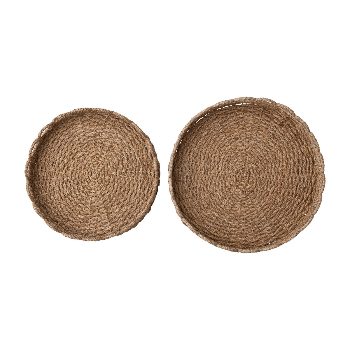 Woven Seagrass Scalloped Trays, overhead view