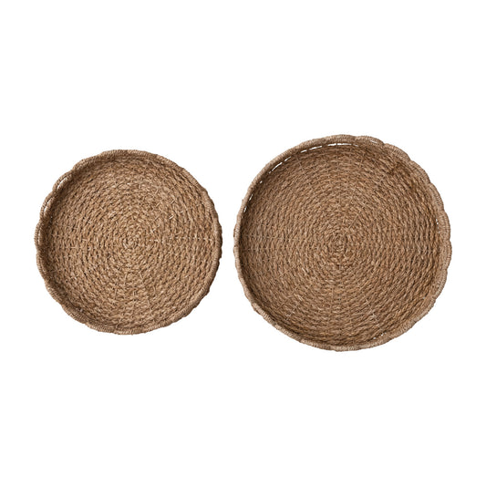 Woven Seagrass Scalloped Trays, overhead view