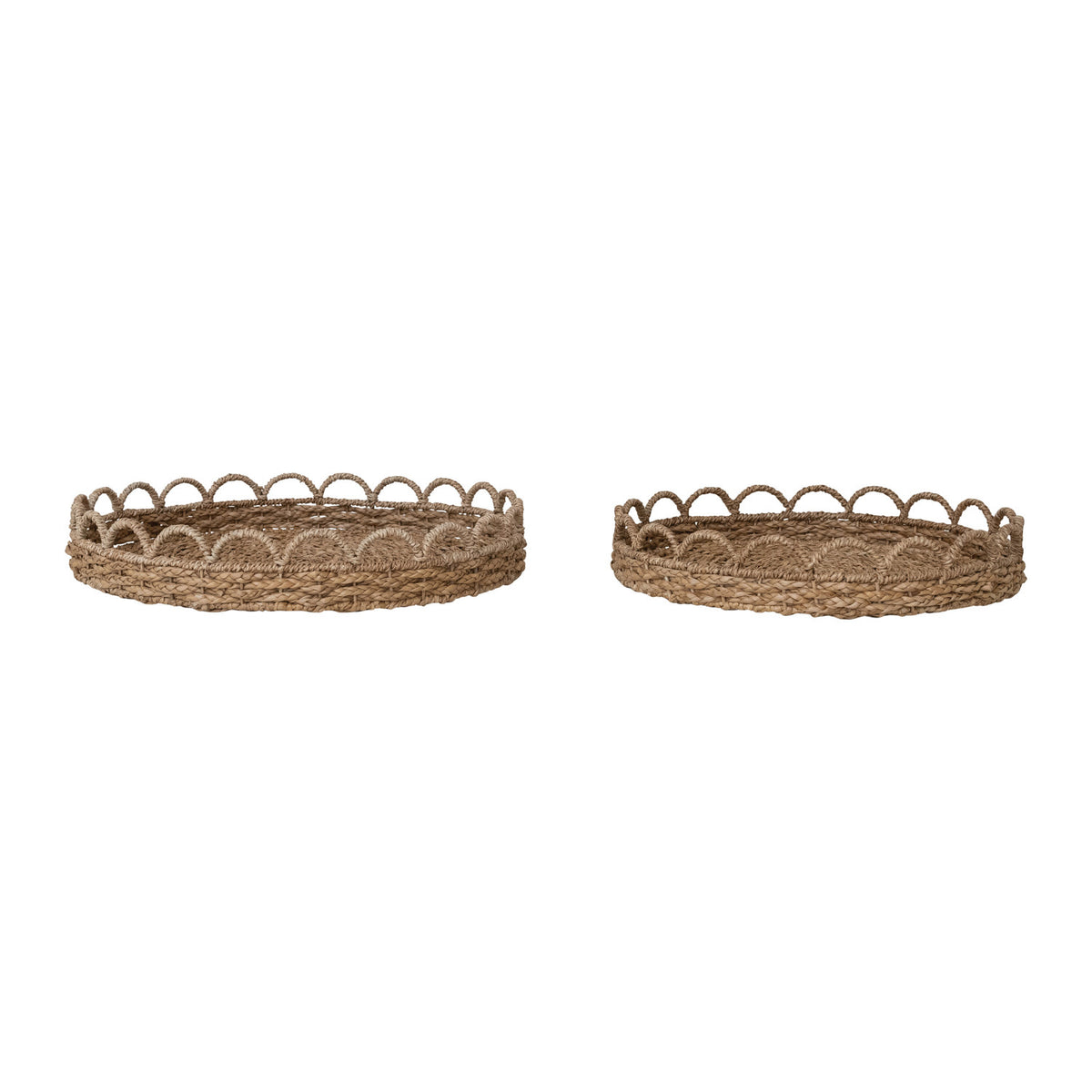 Woven Seagrass Scalloped Trays, medium and large set