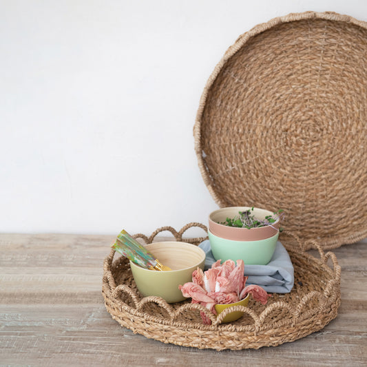 Woven Seagrass Scalloped Trays, side view