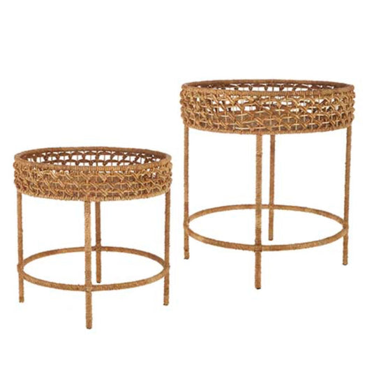 Woven Water Hyacinth & Rattan Accent Table