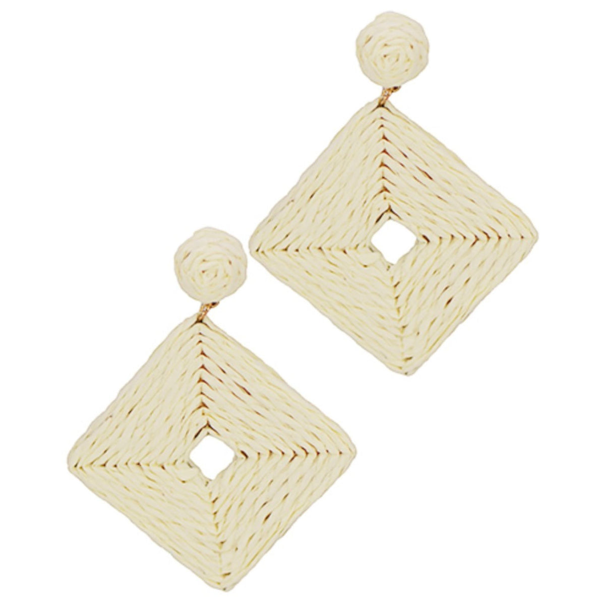Wrapped Raffia Square Earrings in cream raffia