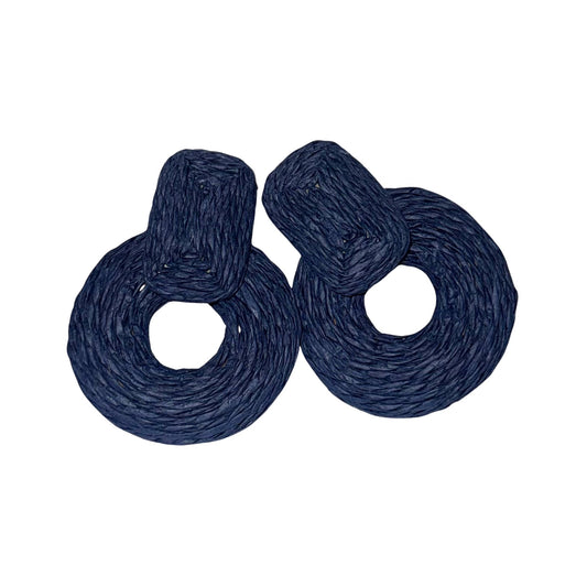 Wrapped Raffia Door Knocker Earrings in blue-slate raffia