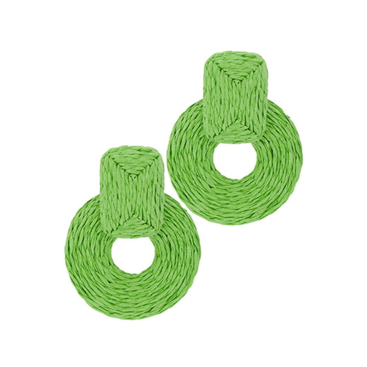 Wrapped Raffia Door Knocker Earrings in pear green raffia