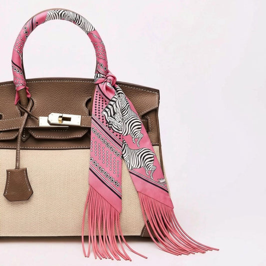 Zebra print twilly scarf with fringed edge
